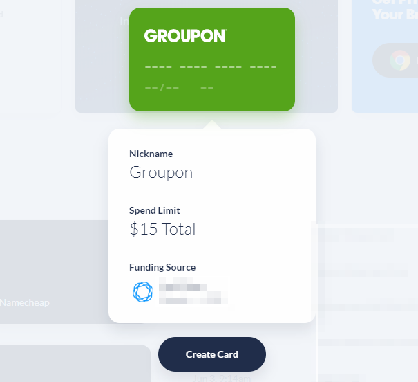 Privacy.com create card option