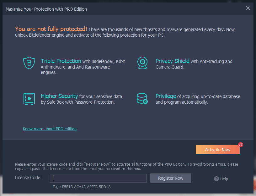 IObit Malware Fighter pro license code screen