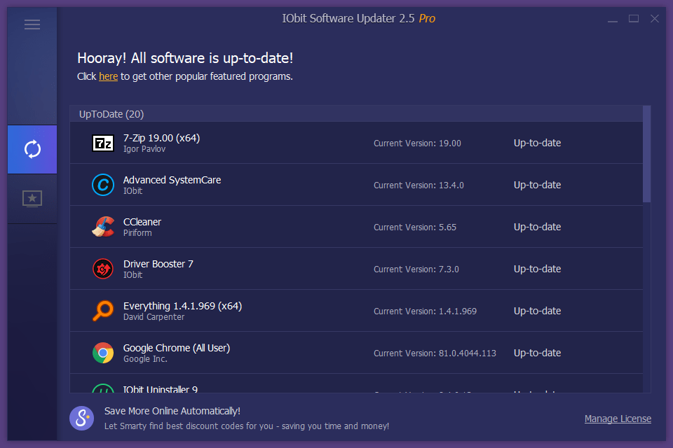 IObit Software Updater Pro list of installed programs