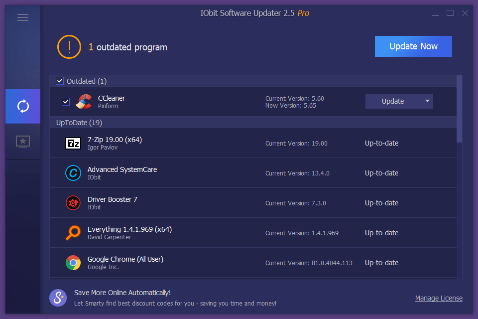 IObit Software Updater Pro list of outdated programs