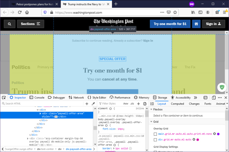 Deleting a paywall on the washington post