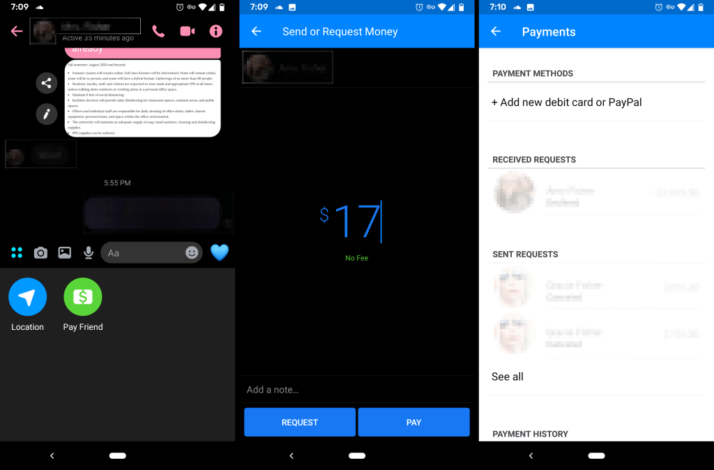 Facebook Messenger payment app