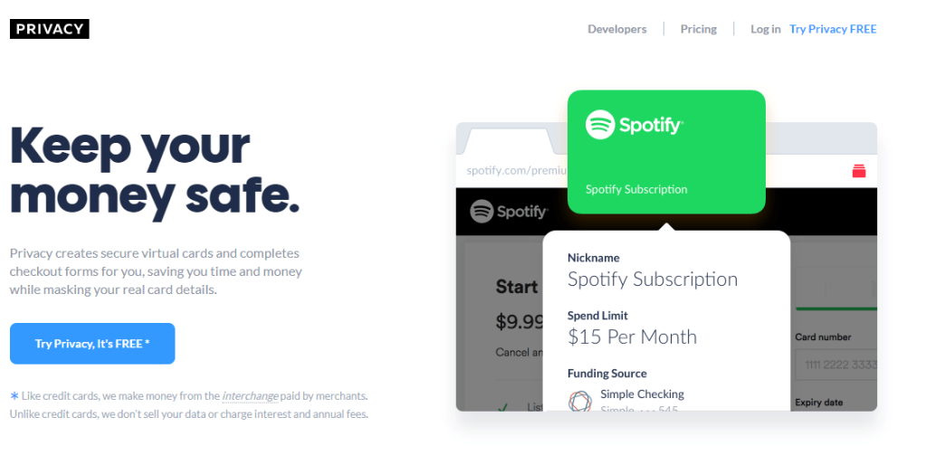 Privacy.com home page