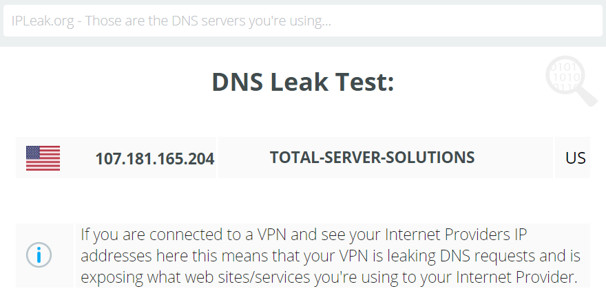 IPLeak.org DNS Leak Test results