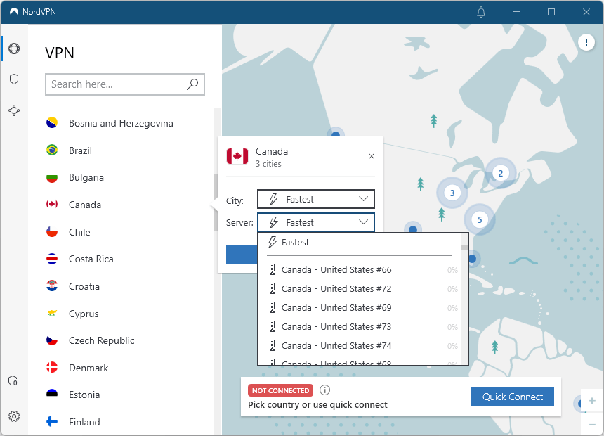 NordVPN desktop app server selection